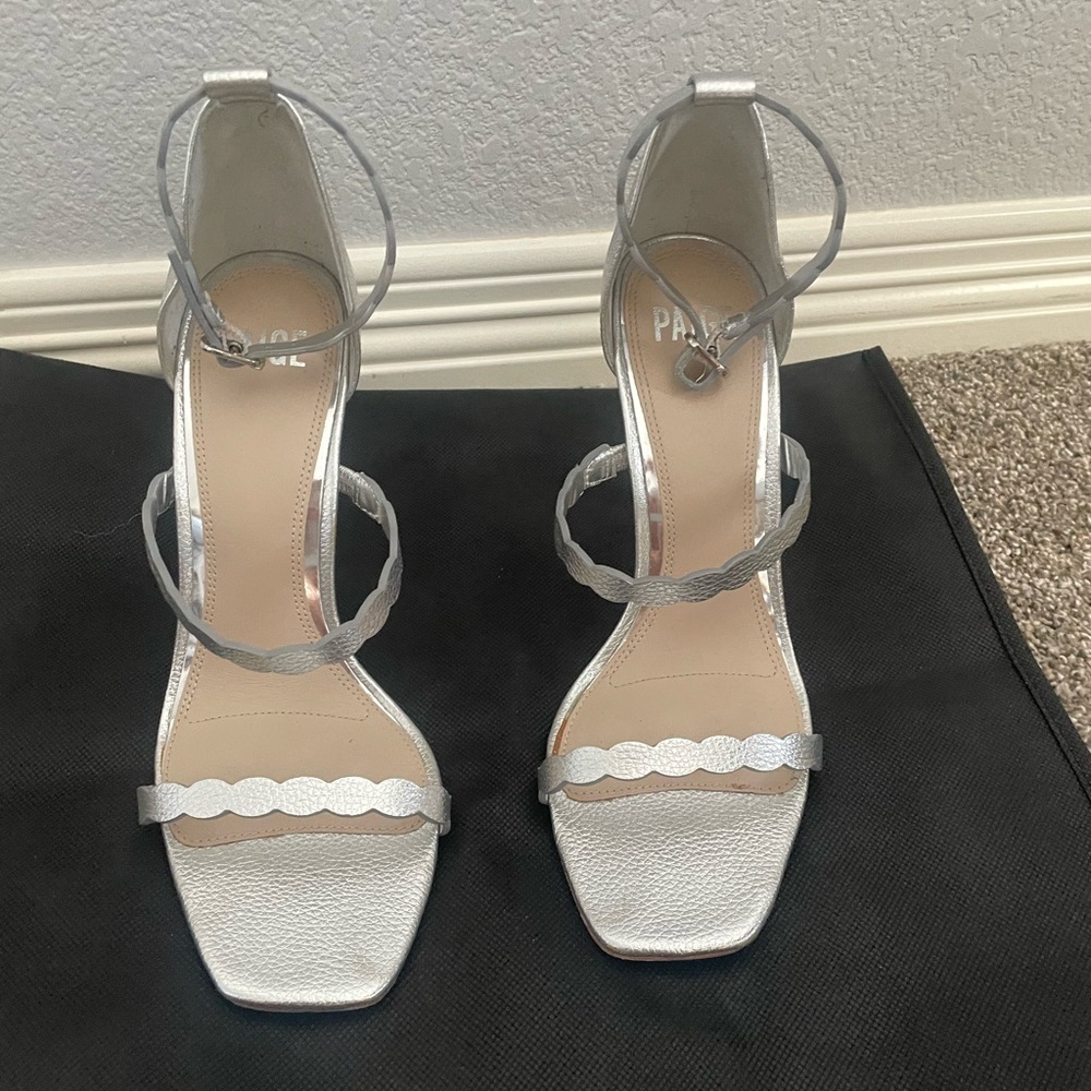PAIGE Metallic Silver Strappy Heels